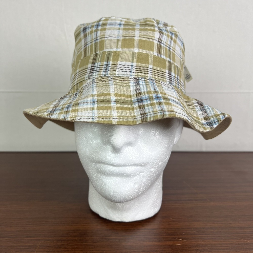 Gap Bucket Hat Cap S/M Tan Plaid Canvas‎ Cotton Fisherman Hip Hop Reversible